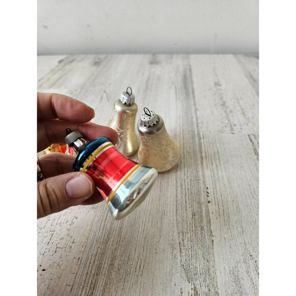 Vintage glass bells ornament glitter silver set Xmas tree Victorian - Picture 2 of 6